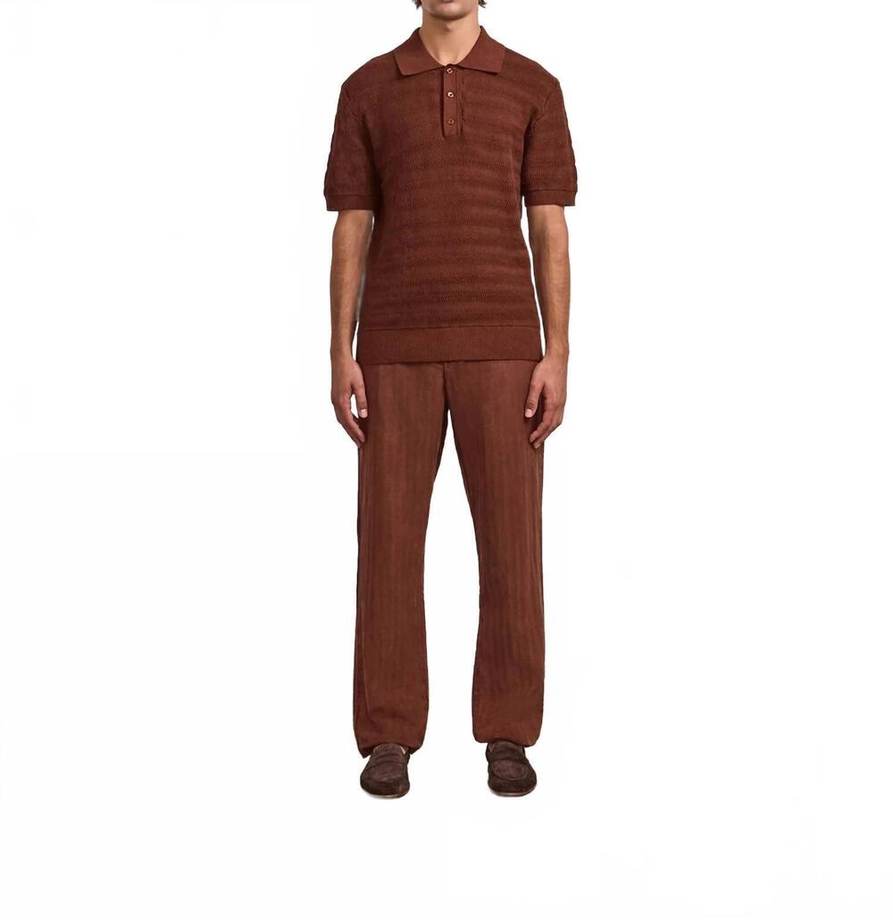 NEW FRESCOBAL CARIOCA vidal cotton blend buttoned short sleeve polo in brown - Picture 1 of 5